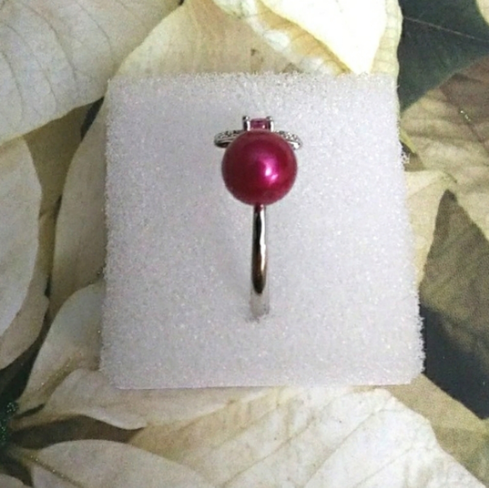 Pearl and Crystal Gemstone Halo Ring - Picture 4 of 5